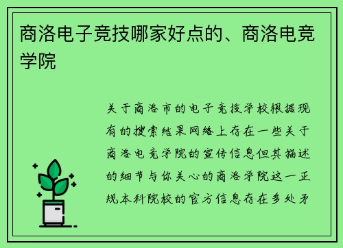 商洛电子竞技哪家好点的、商洛电竞学院